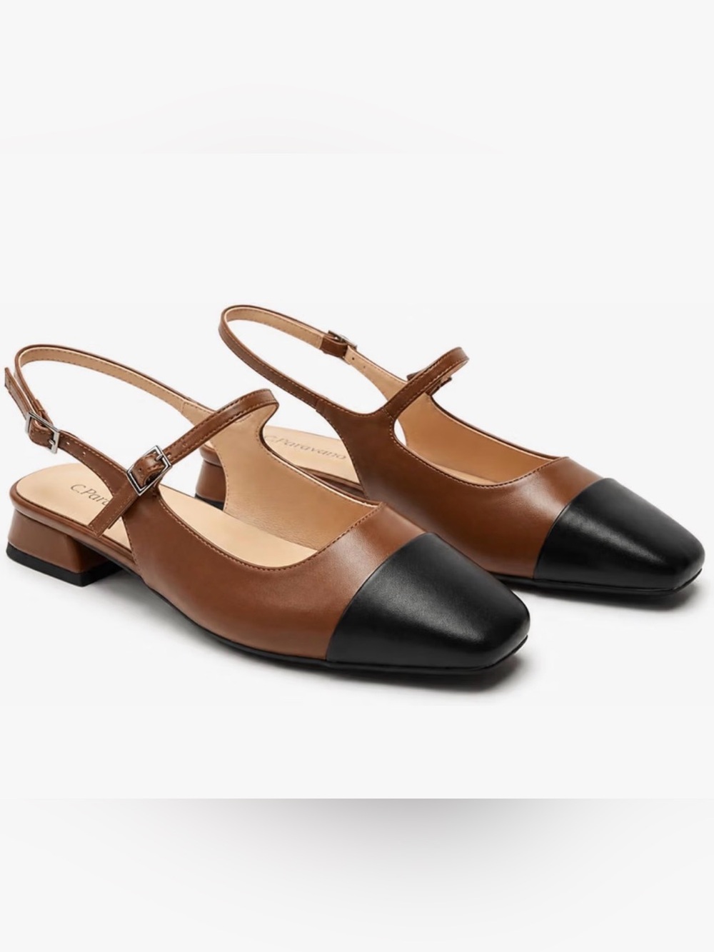 Womens Casual Shoes Slingback Block Heel Square Toe Brown & Black Size 7.5 NEW